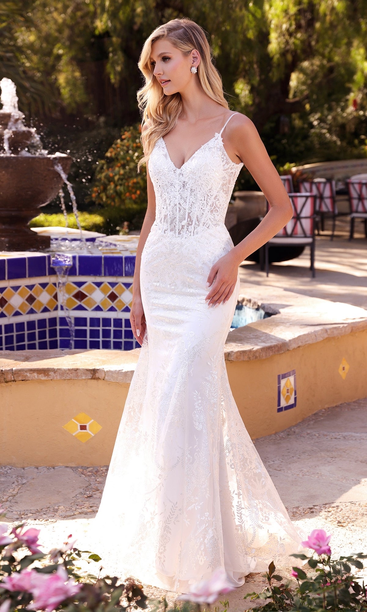 Long White Lace Mermaid Bridal Gown J825W