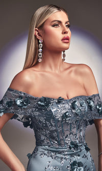 Off-the-Shoulder Long Glitter Prom Dress J832