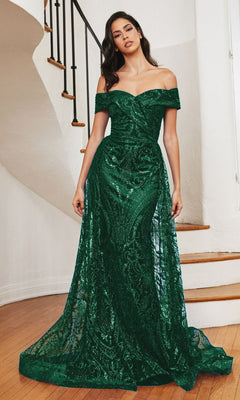 Off-Shoulder Long Glitter-Print Prom Gown