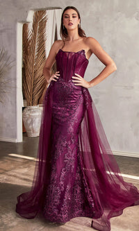 Glitter-Print Strapless Long Prom Dress J858