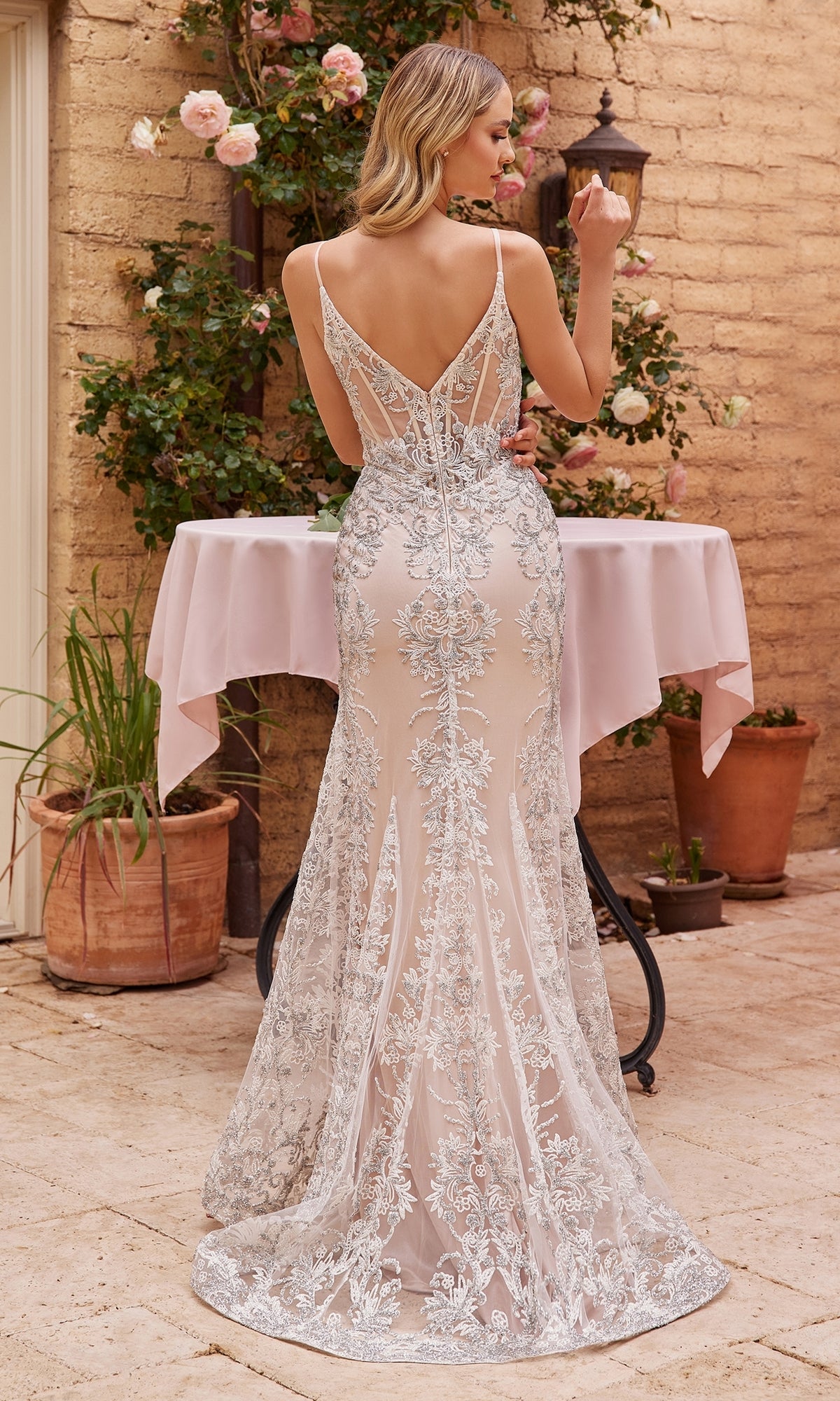 Off-White Long Embroidered Formal Gown J859W