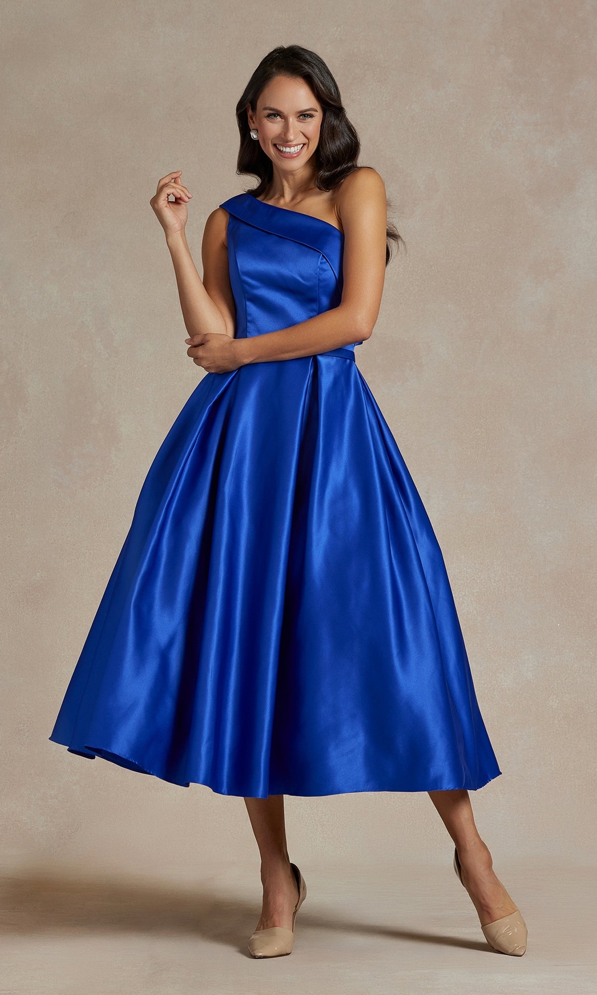 Simple One-Shoulder Tea-Length Party Dress PromGirl