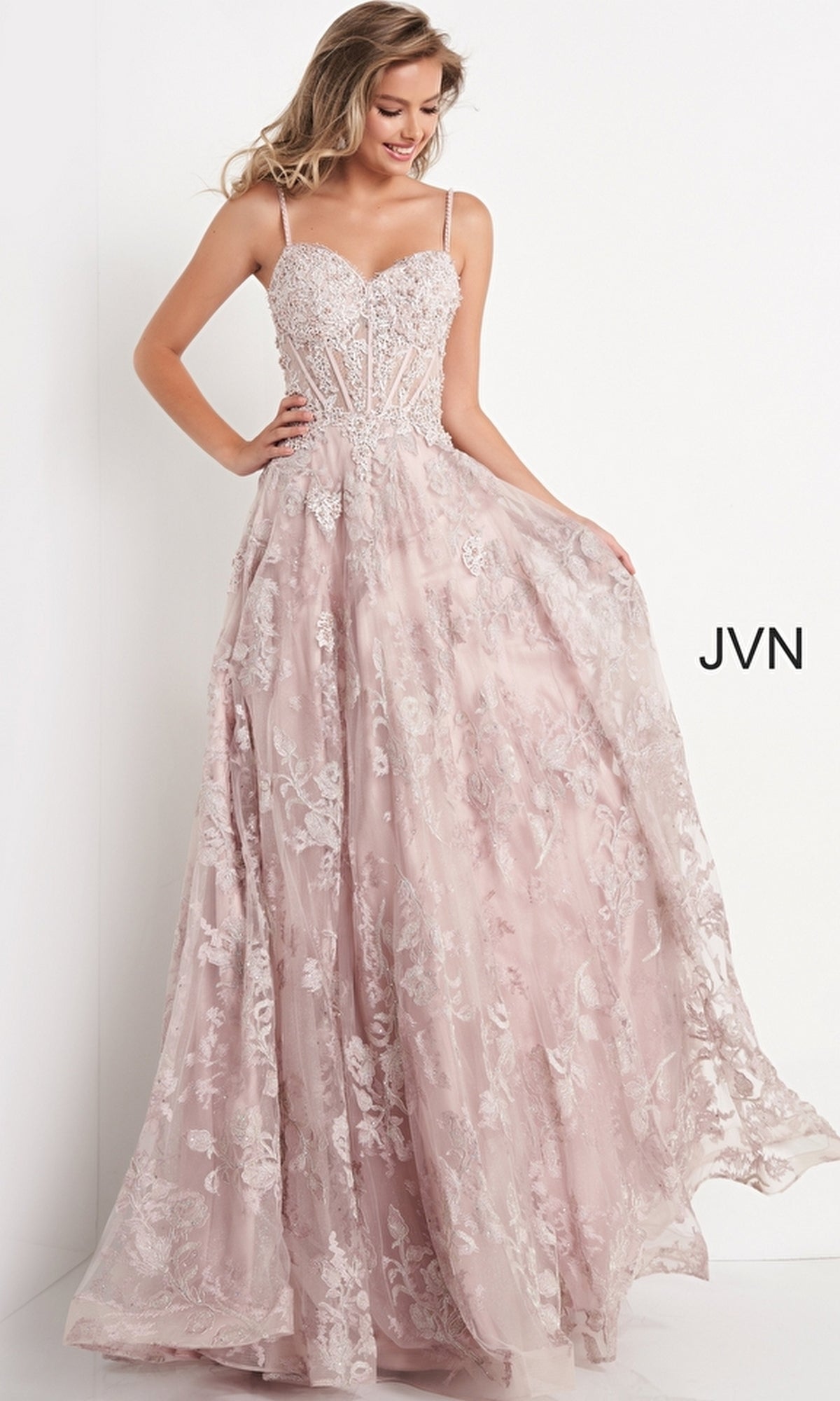 Embroidered-Lace Long A-Line Prom Dress JVN06474