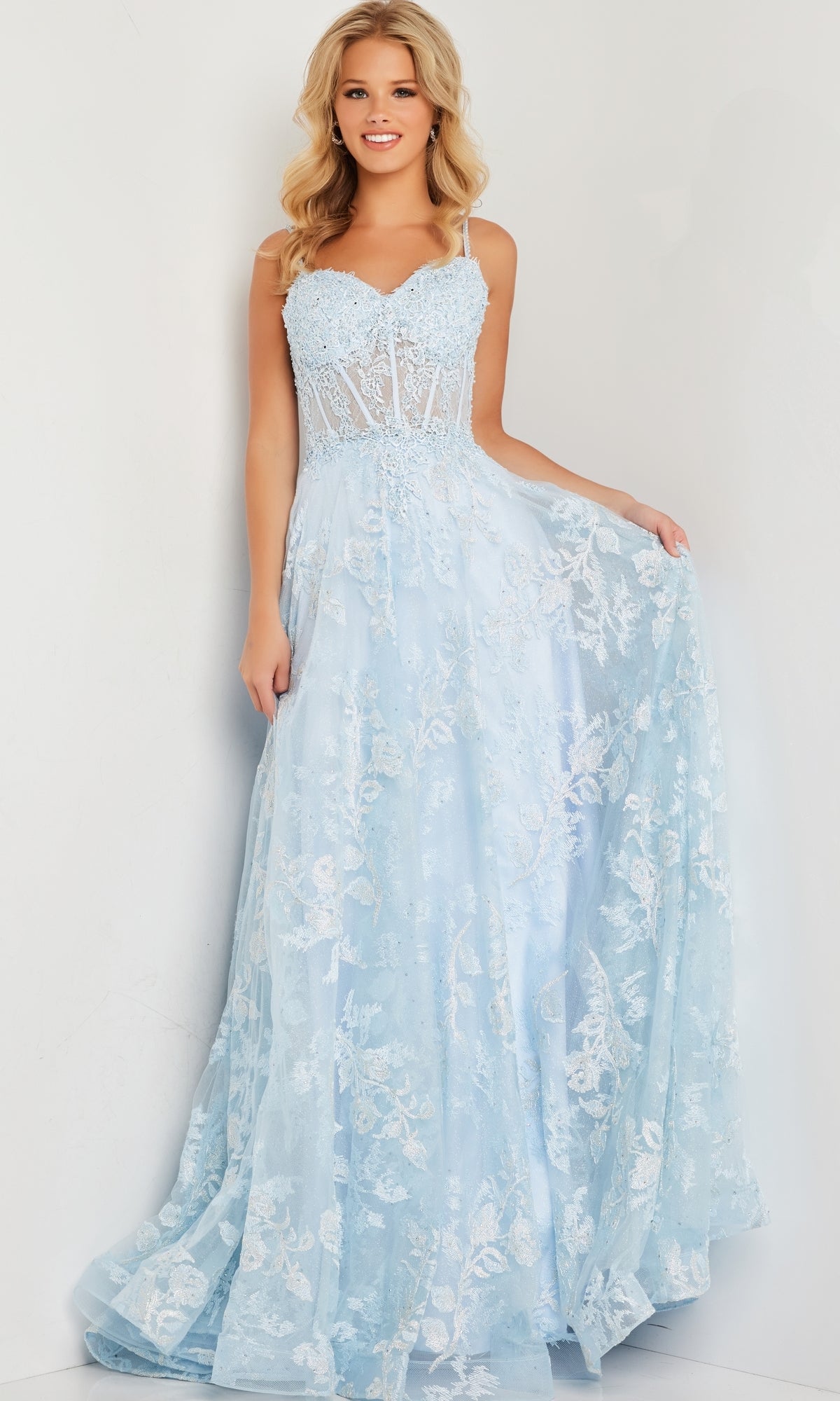 Embroidered-Lace Long A-Line Prom Dress JVN06474