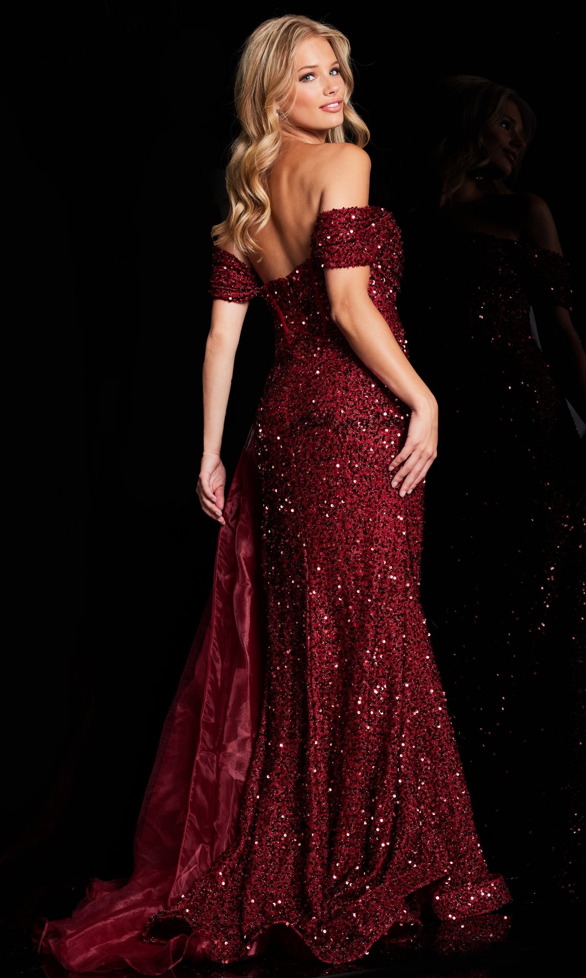 Long Sequin Prom Dress with Side Train JVN24596