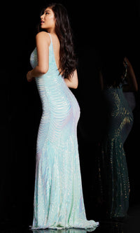 Mint Green Long Sequin-Print Prom Dress JVN26132