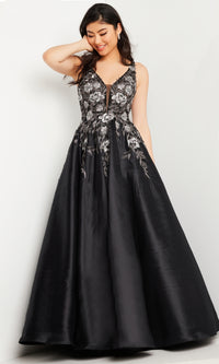 Low V-Neck Black Prom Ball Gown JVN37485