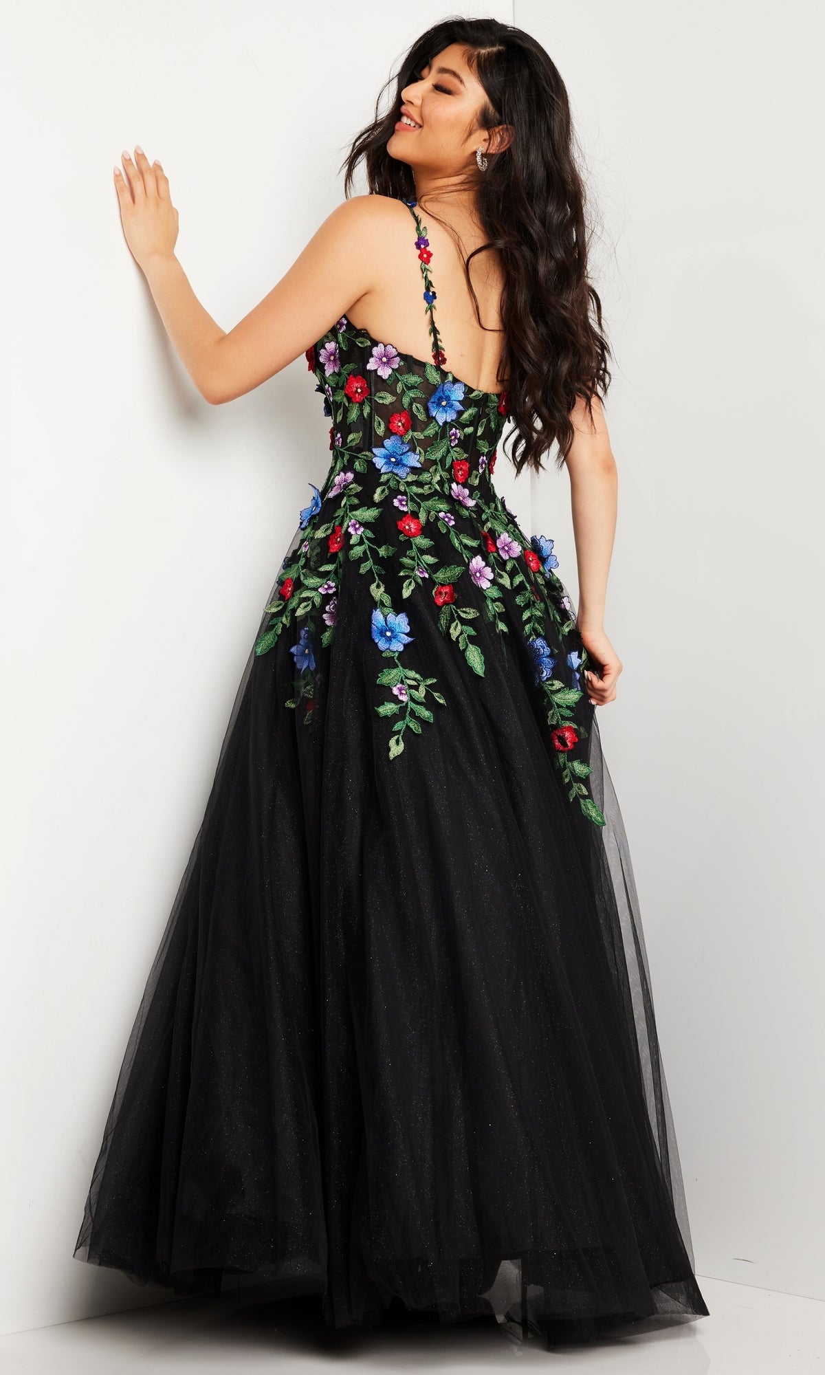 Embroidered Black Ball Gown JVN37489