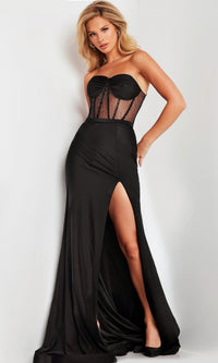 Sheer-Bodice Long Prom Dress JVN37527