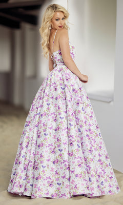 Floral Butterfly Print Ball Gown: Jovani JVN38218 Print / 0