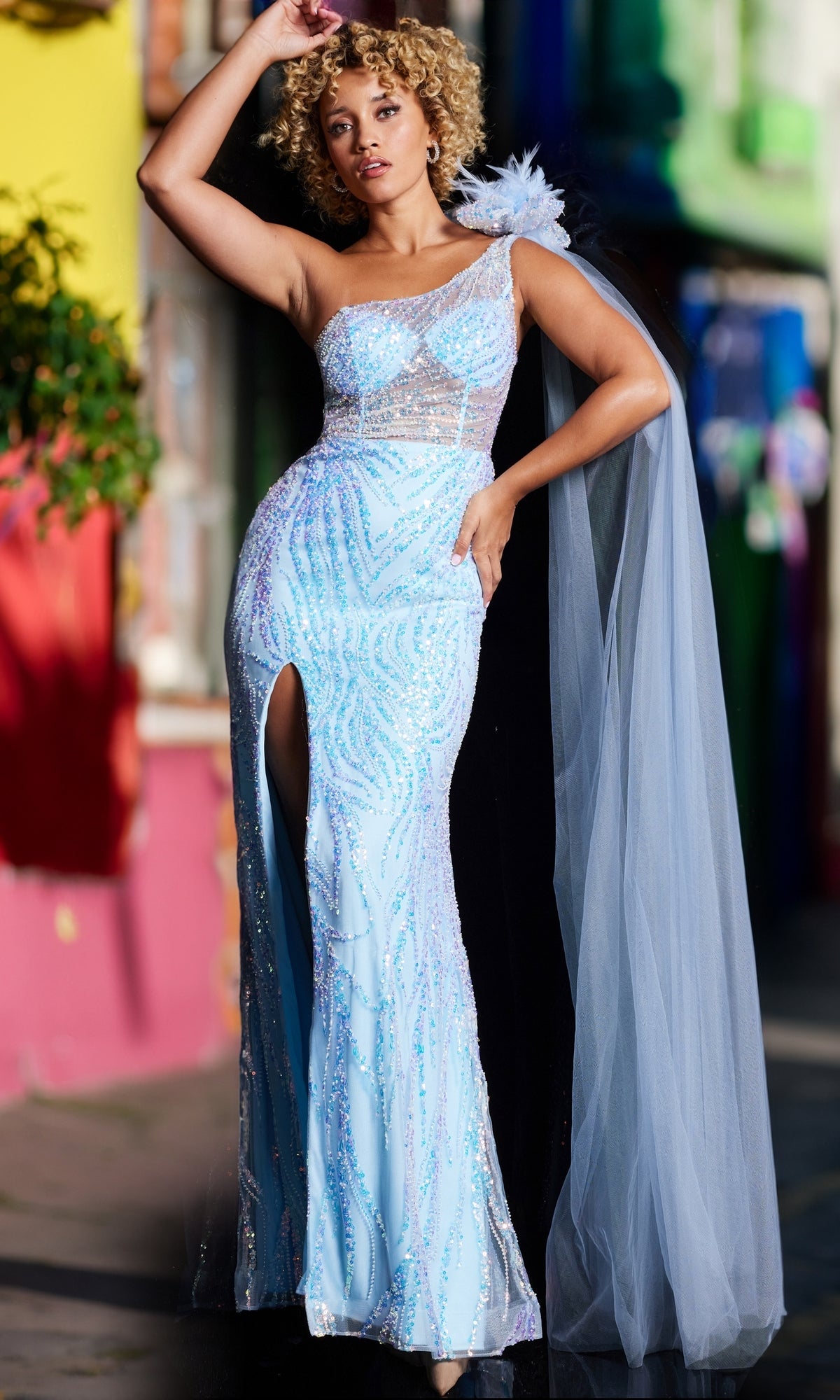 One-Shoulder Sequin-Print Prom Dress JVN39382