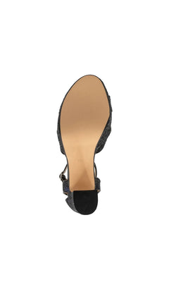 Bottom view of Jemma Black Platform Prom Shoes: Touch Ups 4704, styled as black glitter platform high heel sandals.