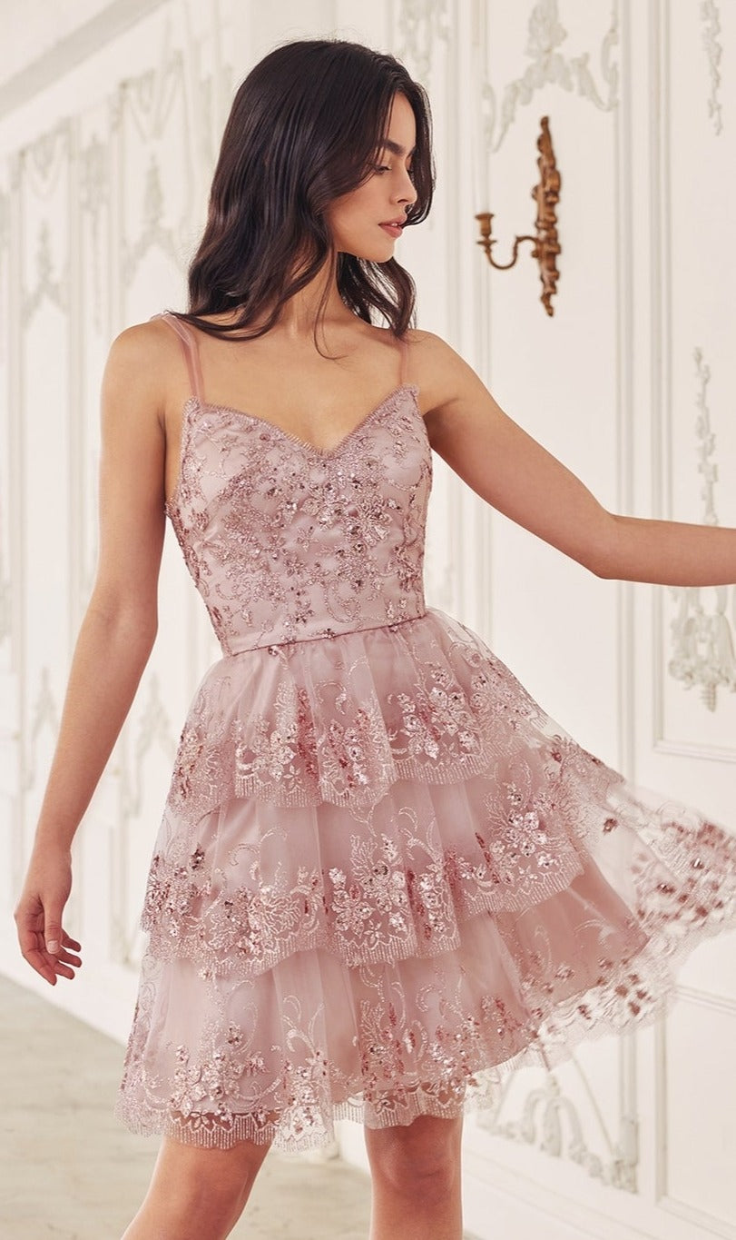 Short Ruffled A-LIne Homecoming Dress with Sequins Dusty Rose / Small Short Ruffled A-LIne Homecoming Dress with Sequins Dusty Rose / Small
