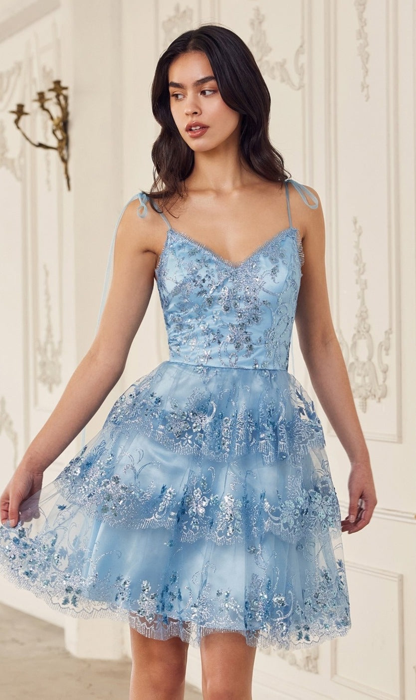 Short Ruffled A-LIne Homecoming Dress with Sequins Black / Medium