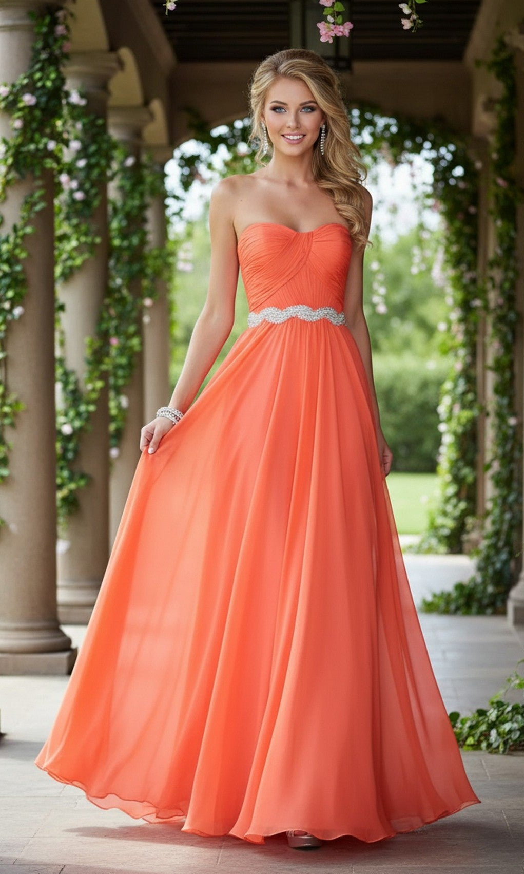 Simple Strapless Long Prom Dress: La Femme 21218 Tangerine / 00