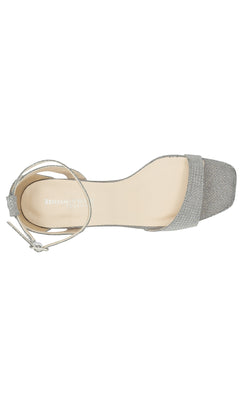 Top view of the Lilibet Silver Prom Shoes: Touch Ups 4671—a women's glitter prom sandal with square toe, ankle strap, and buckle closure. Ideal as wide width prom shoes for a glamorous night.