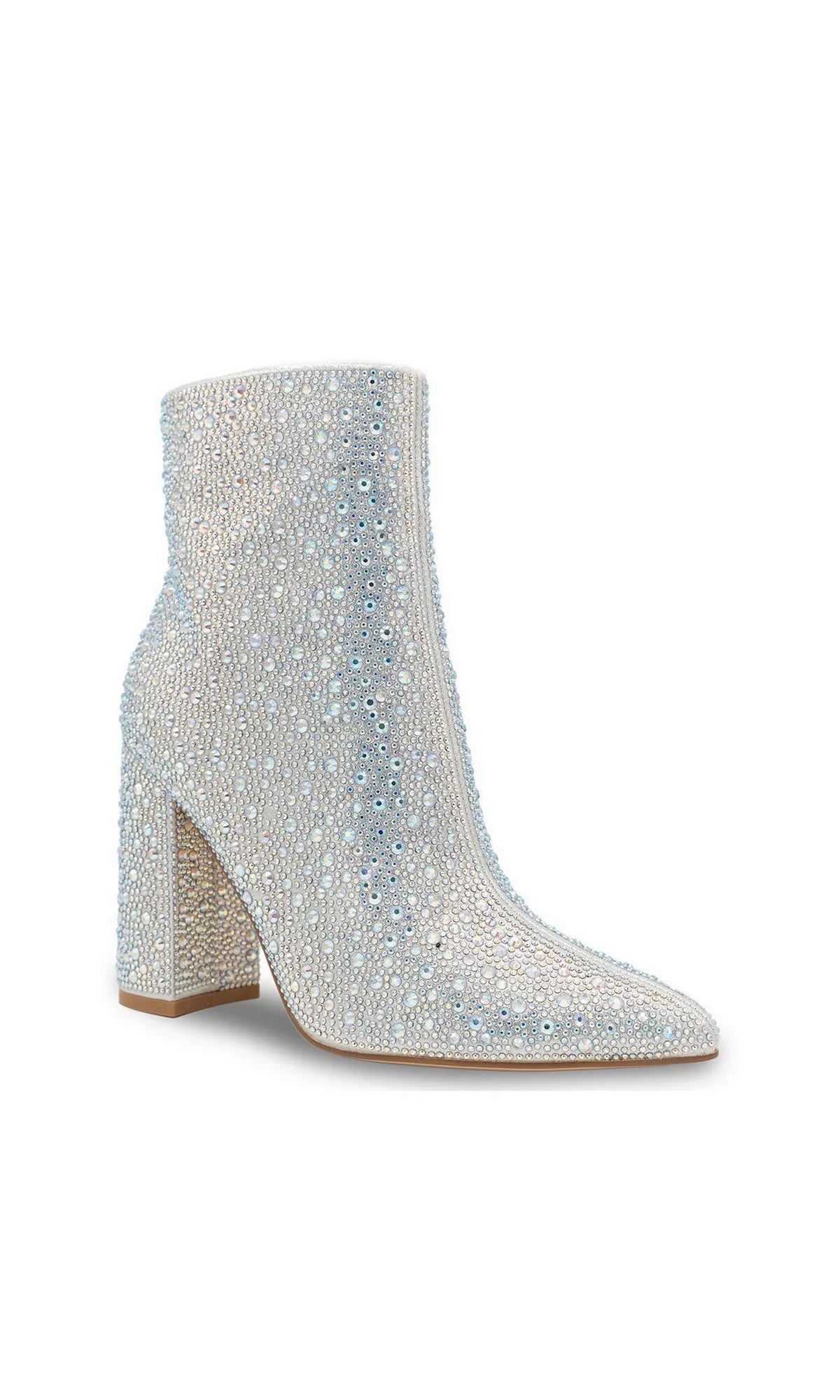 Luca Silver Zip Bootie Prom Shoes: Touch Ups 4688 are silver rhinestone ankle booties with a block heel and a side zipper.
