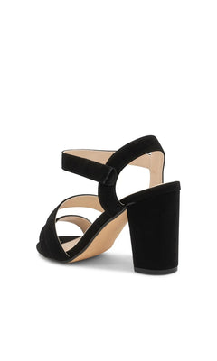 Lucille Black Prom Shoes: Touch Ups 4697 black strappy block heel sandals with an ankle strap, viewed from the side and back.