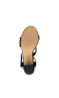 Bottom view of a black strappy block heel Lucille Black Prom Shoes: Touch Ups 4697 sandal.