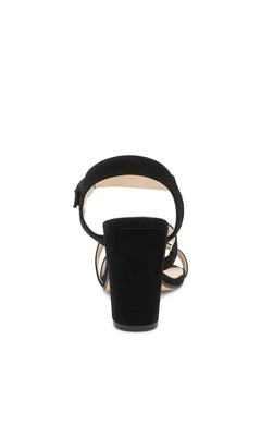 Back view of a black strappy block heel Lucille Black Prom Shoes: Touch Ups 4697 sandal with an ankle strap.