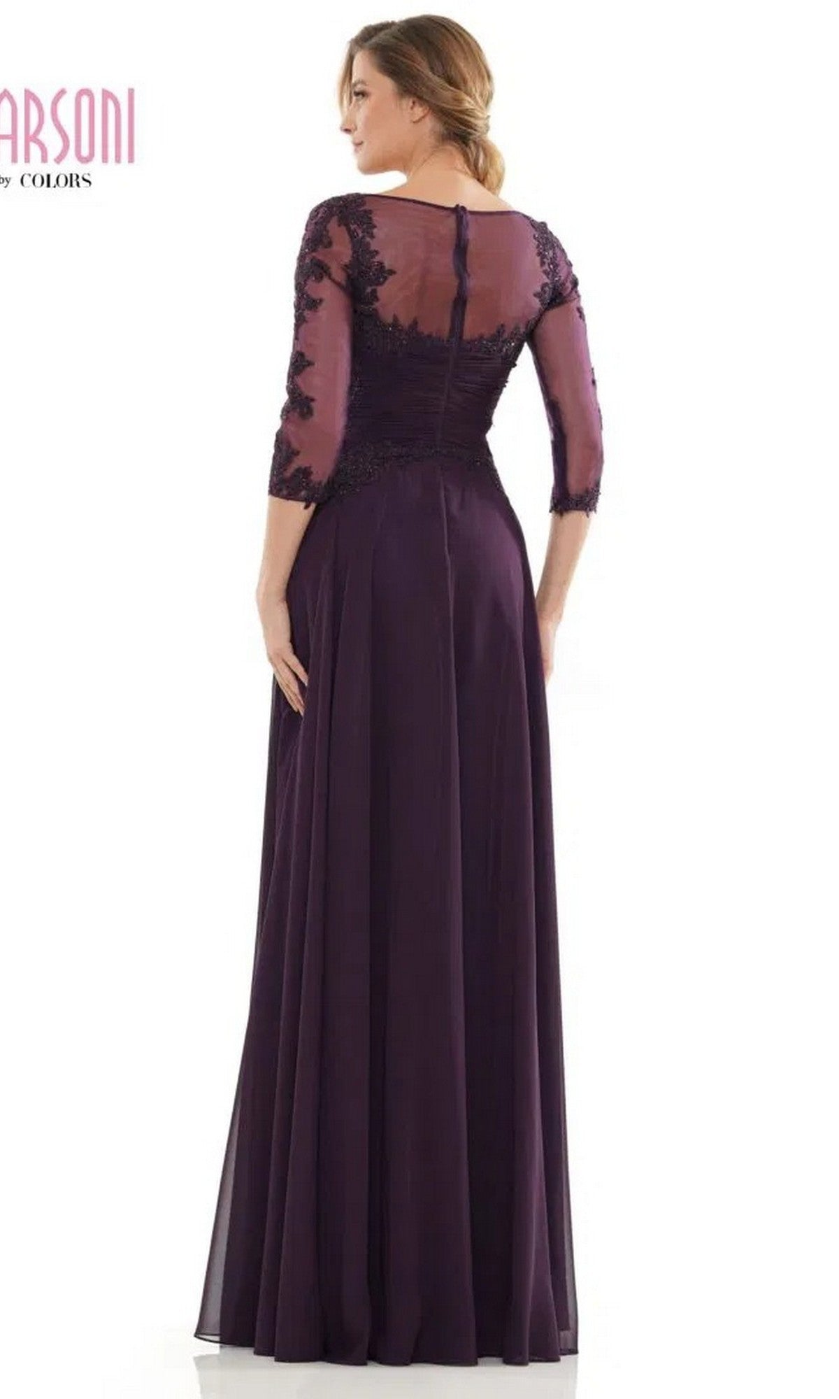 Long A-Line Formal Dress with Three-Quarter Sleeves Wine / 26 Long A-Line Formal Dress with Three-Quarter Sleeves Wine / 26