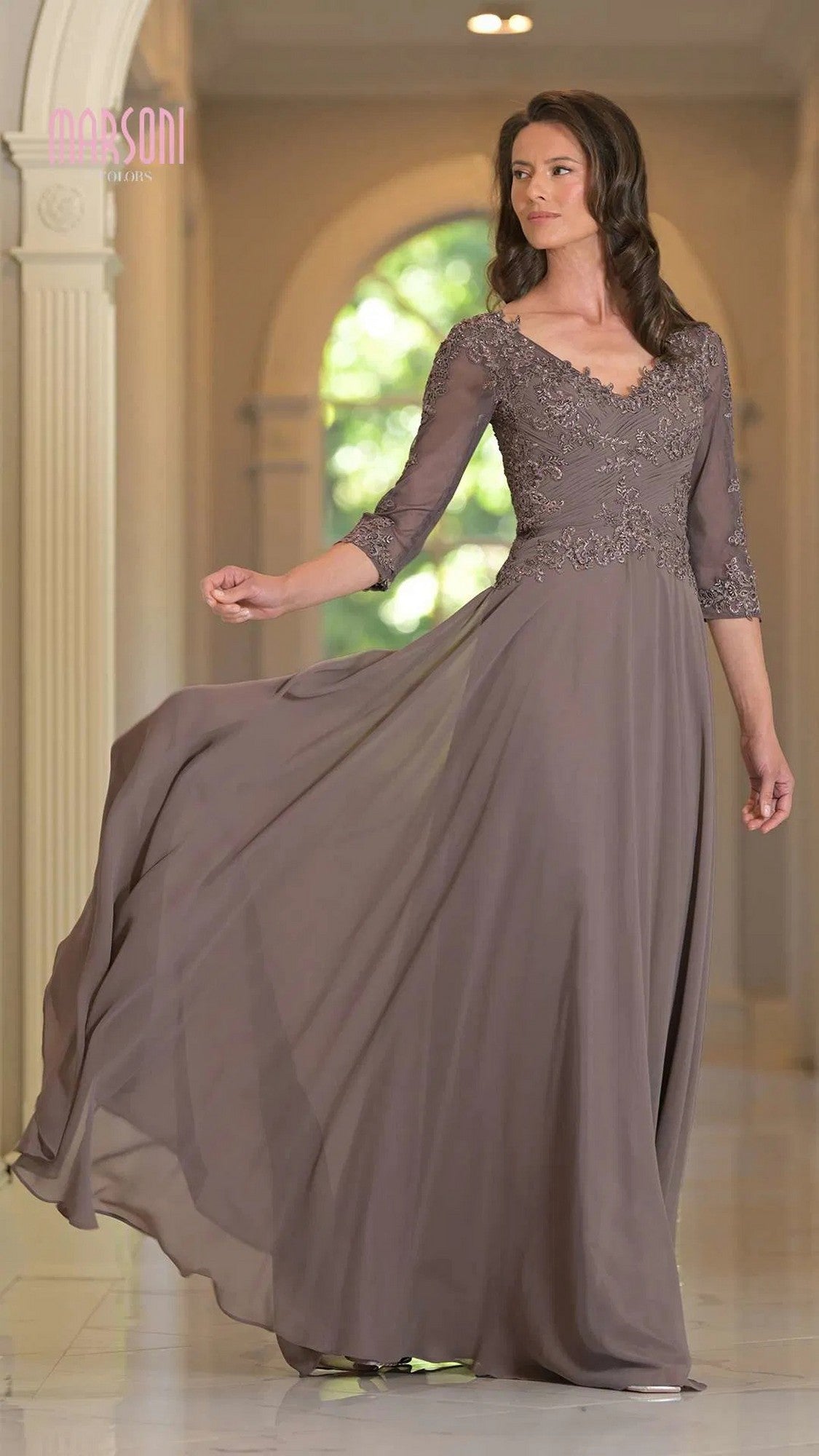 Long A-Line Formal Dress with Three-Quarter Sleeves PromGirl Long A-Line Formal Dress with Three-Quarter Sleeves PromGirl