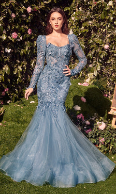 andrea fashion dress Strapless Long Formal Dress with Long Sleeve Jacket Smoky Blue / 12