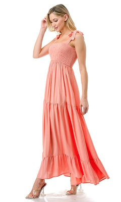 A-Line Long Casual Maxi Dress with Shoulder Ties PromGirl A-Line Long Casual Maxi Dress with Shoulder Ties PromGirl