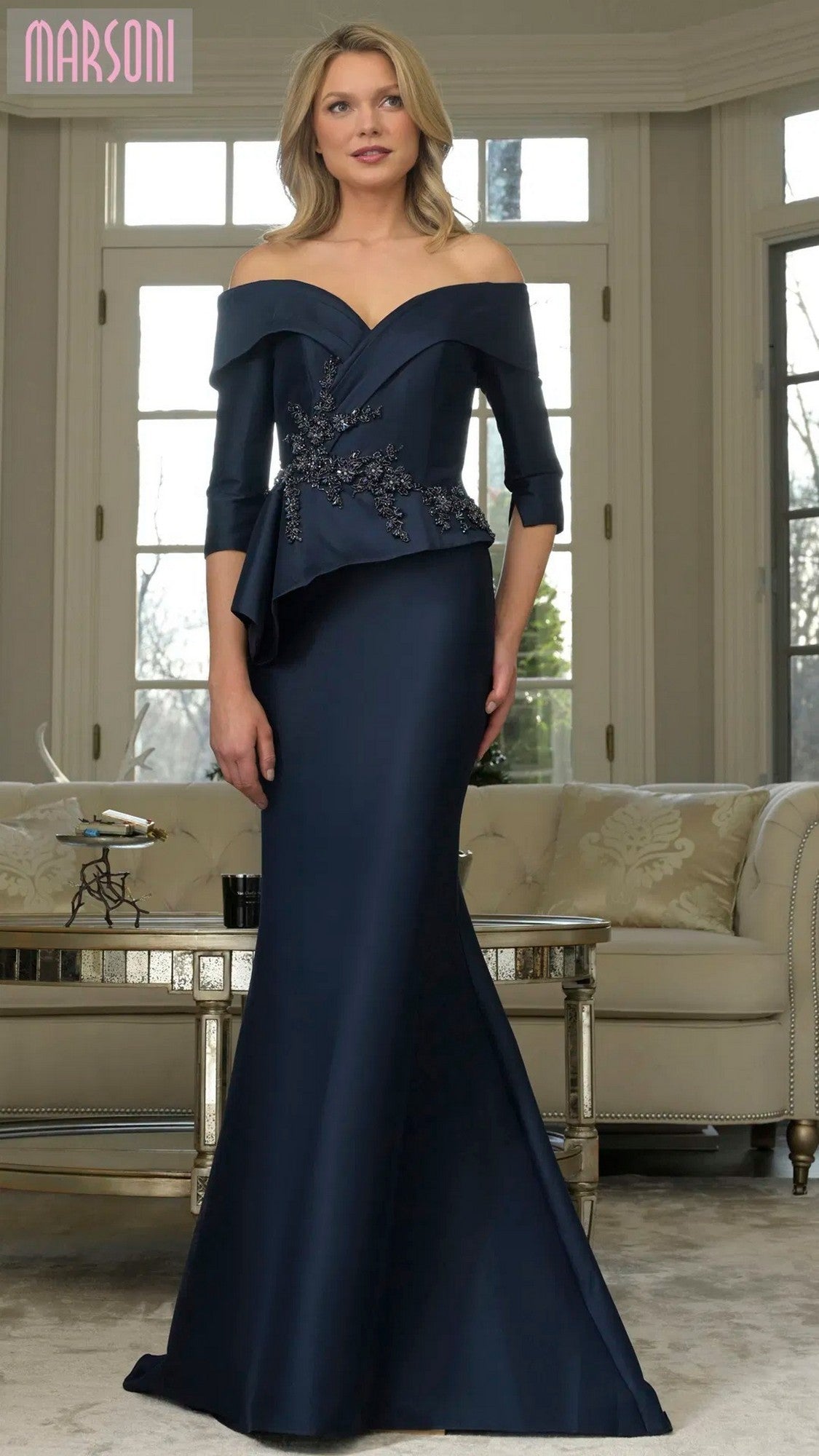 slim fit dress slacks Lara Women's Long Sleeve Beaded Peplum Dress - Navy main image 0