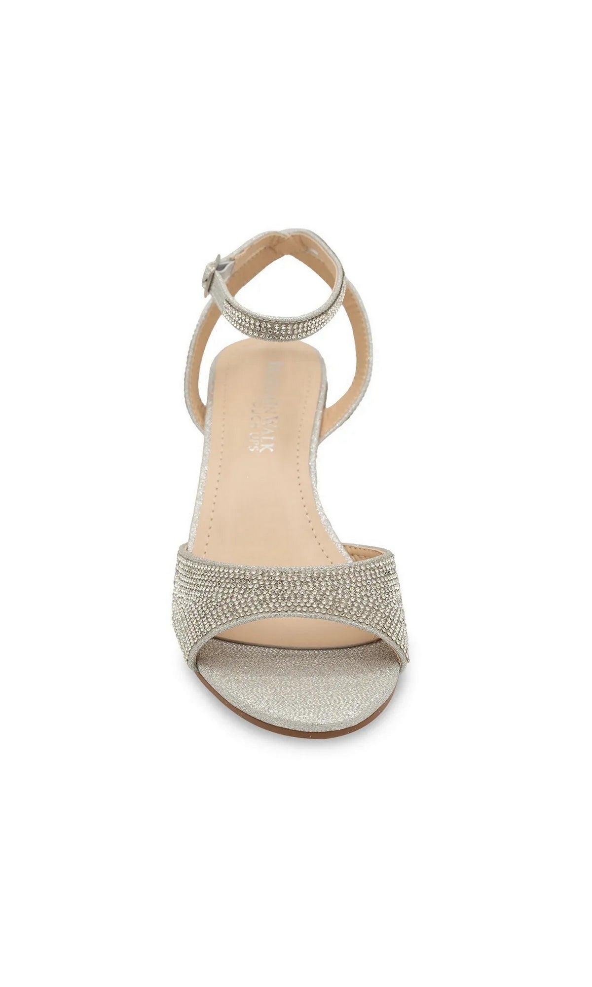 Moxie Silver Wedge Prom Shoes: Touch Ups 4691, a silver wedge sandal with rhinestone embellishments on the toe and ankle straps.