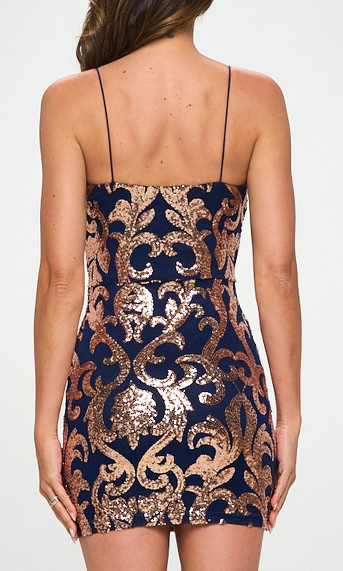 Gold Sequin Short Navy Homecoming Dress OD3420