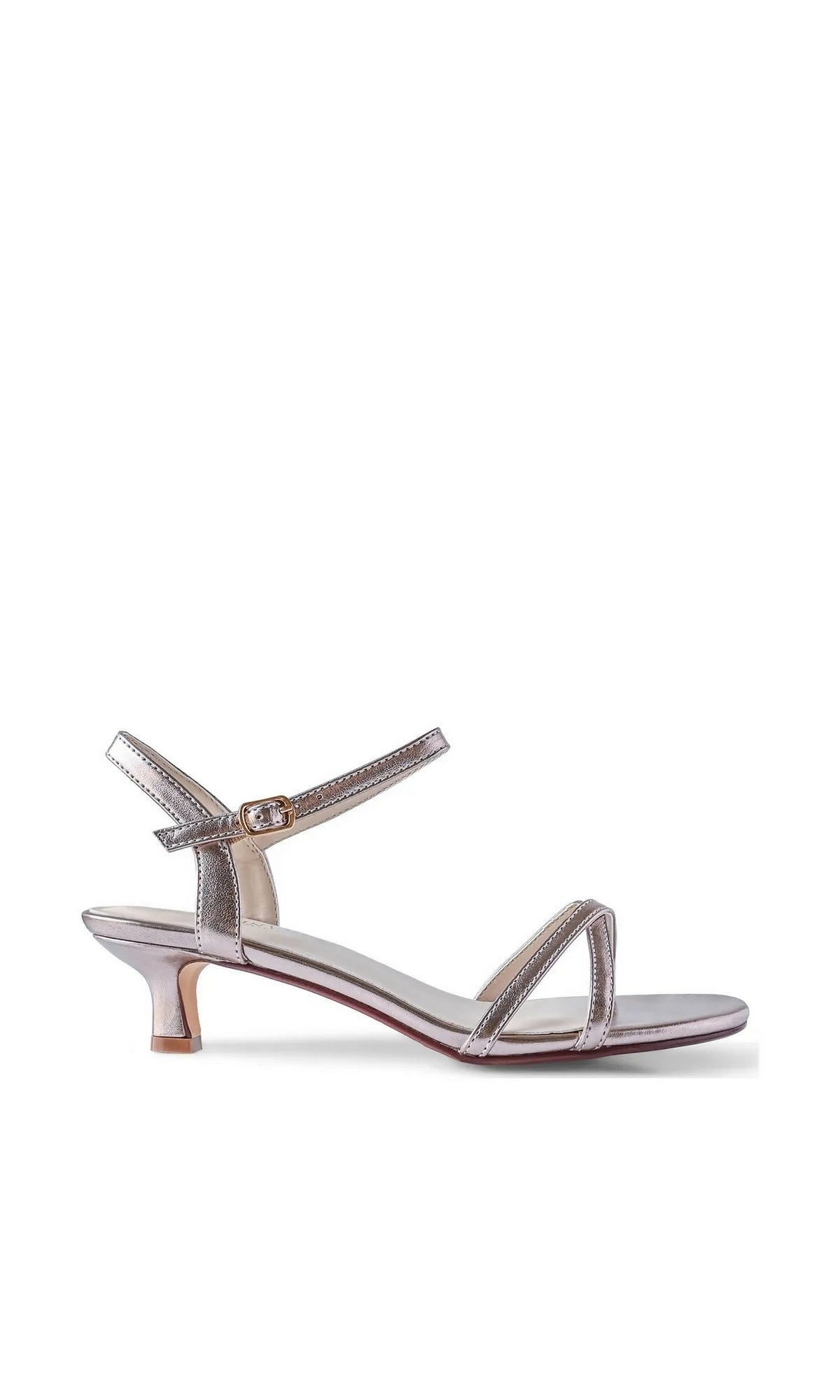 Ocean Champagne Prom Shoes: Touch Ups 4787 metallic champagne-colored kitten heel sandals with an ankle strap.