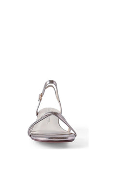 Front view of the Ocean Champagne Prom Shoes: Touch Ups 4787, a metallic champagne kitten heel slingback sandal with a thin strap and low heel.