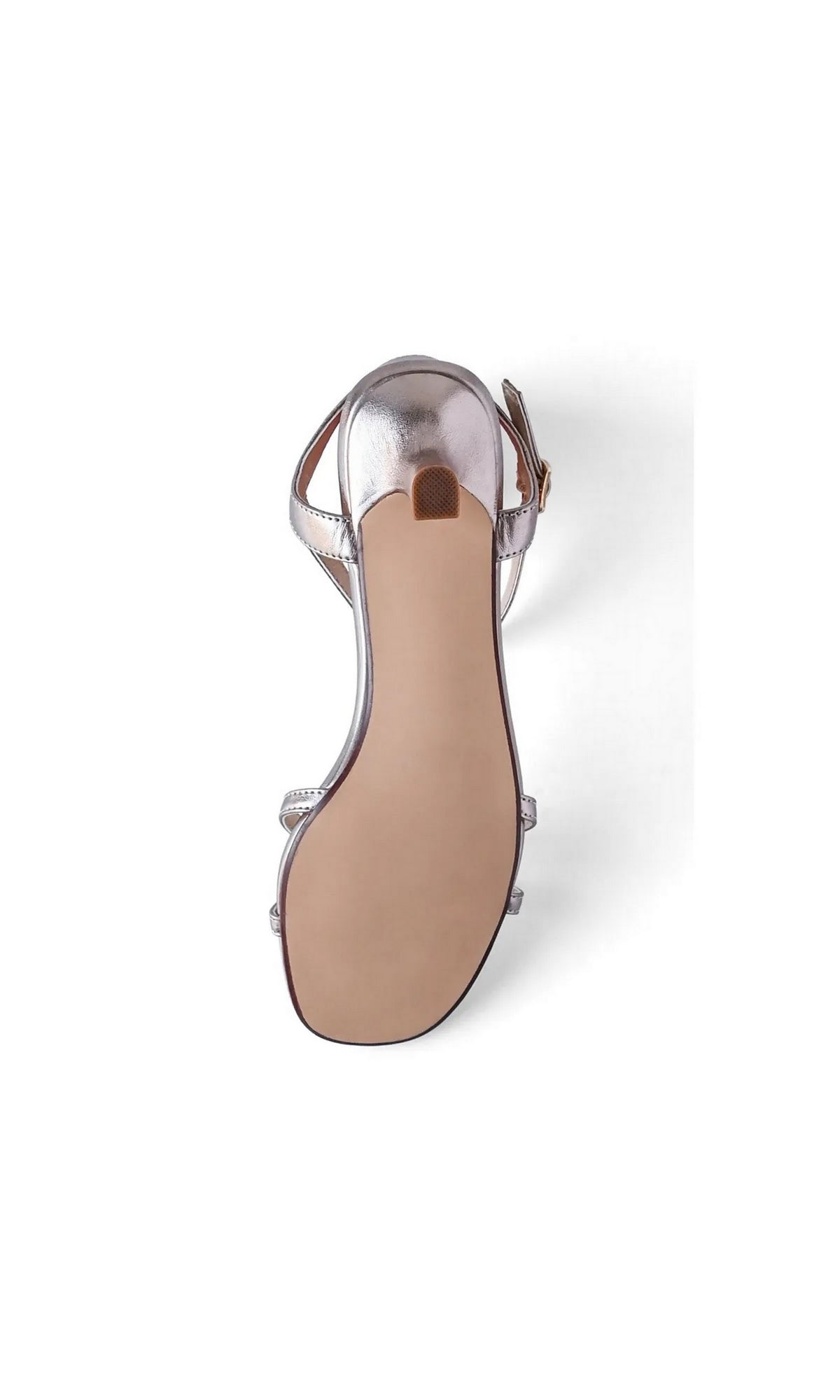 Top-down view of Ocean Champagne Prom Shoes: Touch Ups 4787, featuring metallic silver kitten heels.