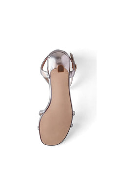 Top-down view of Ocean Champagne Prom Shoes: Touch Ups 4787, featuring metallic silver kitten heels.
