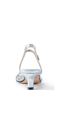 Ocean Silver Prom Shoes: Touch Ups 4788 silver strappy kitten heel sandals with a low slingback design.