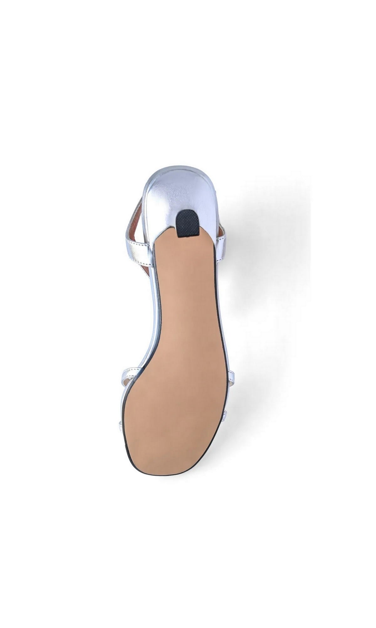 Bottom view of a silver Ocean Silver Prom Shoes: Touch Ups 4788 kitten heel sandal with a beige sole.