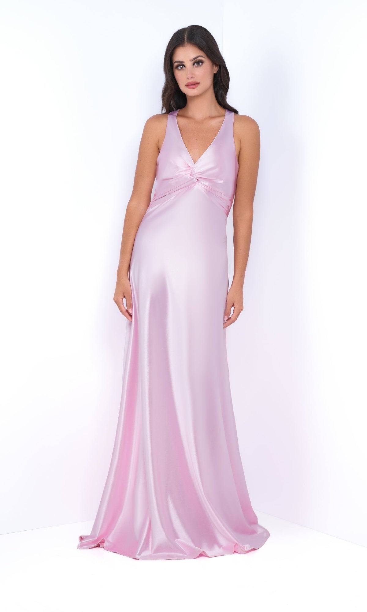 Open-Back Sleeveless Satin Long Prom Dress with Bow– PromGirl