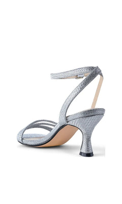 Olive Silver Prom Shoes: Touch Ups 4790 silver metallic strappy kitten heel sandal with an ankle strap.