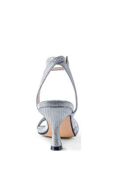 Back view of an Olive Silver Prom Shoes: Touch Ups 4790 silver glitter kitten heel sandal with a textured ankle strap.
