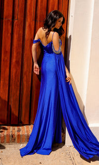 Draped-Sleeve Long Glitter Prom Dress P1399