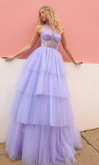 Sheer-Bodice Long Layered Prom Ball Gown P1400