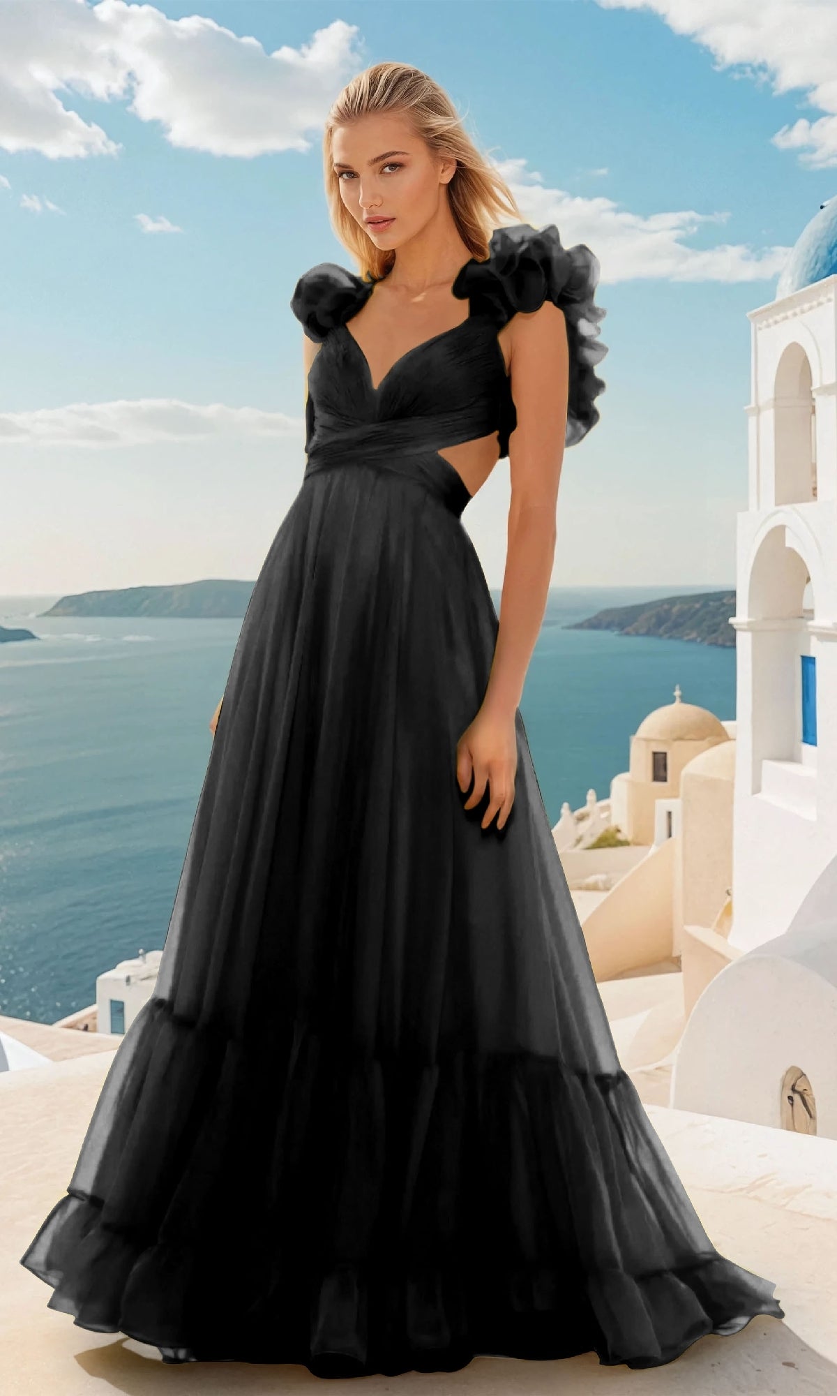 Long Prom Dress with Ruffle Straps: PromGirl Exclusive