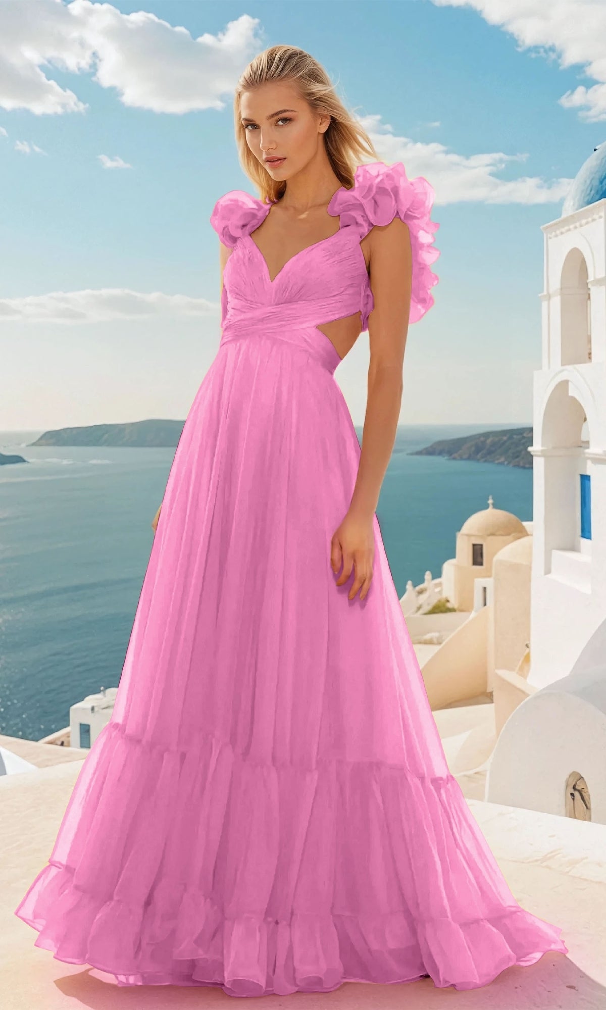 Long Prom Dress with Ruffle Straps: PromGirl Exclusive