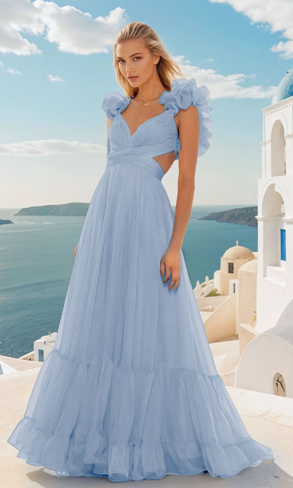 Long Prom Dress with Ruffle Straps: PromGirl Exclusive