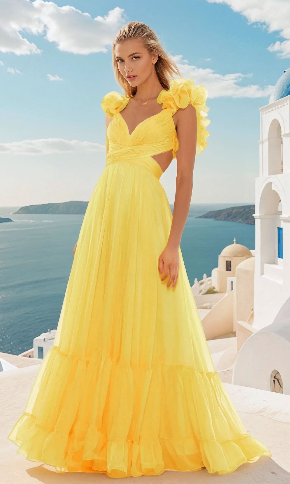 Long Prom Dress with Ruffle Straps: PromGirl Exclusive