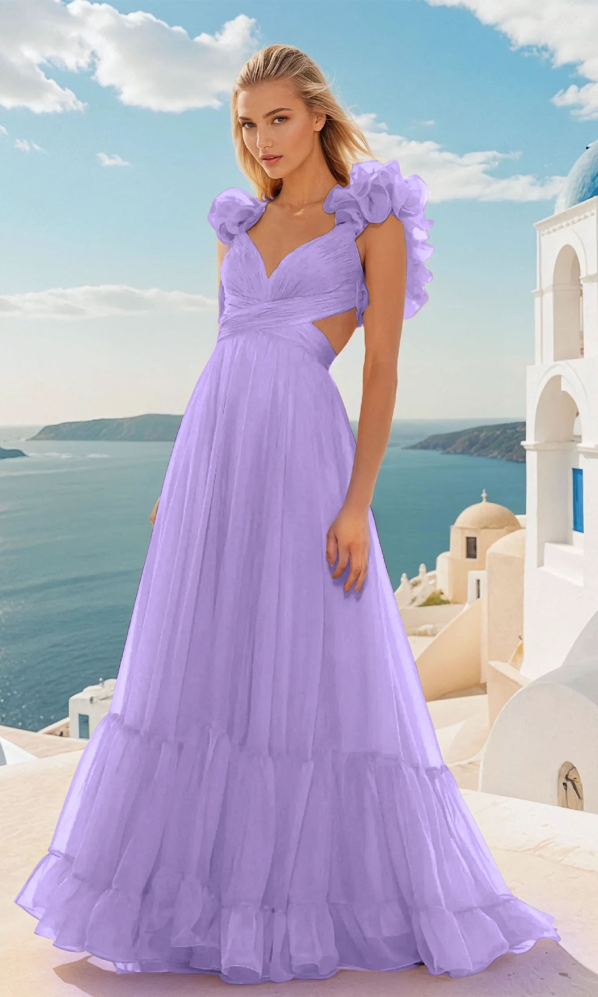 Long Prom Dress with Ruffle Straps: PromGirl Exclusive