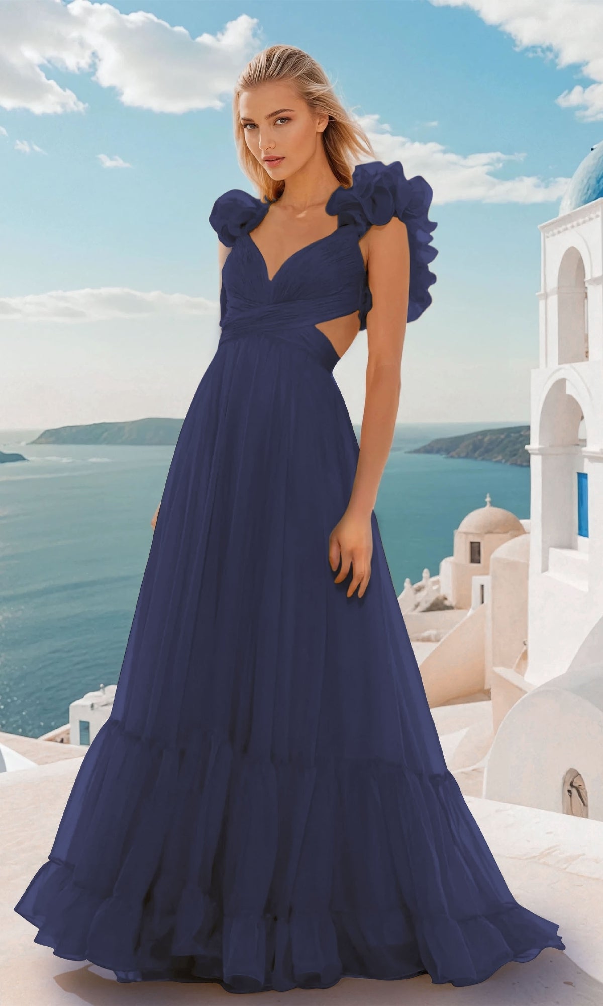 Long Prom Dress with Ruffle Straps: PromGirl Exclusive