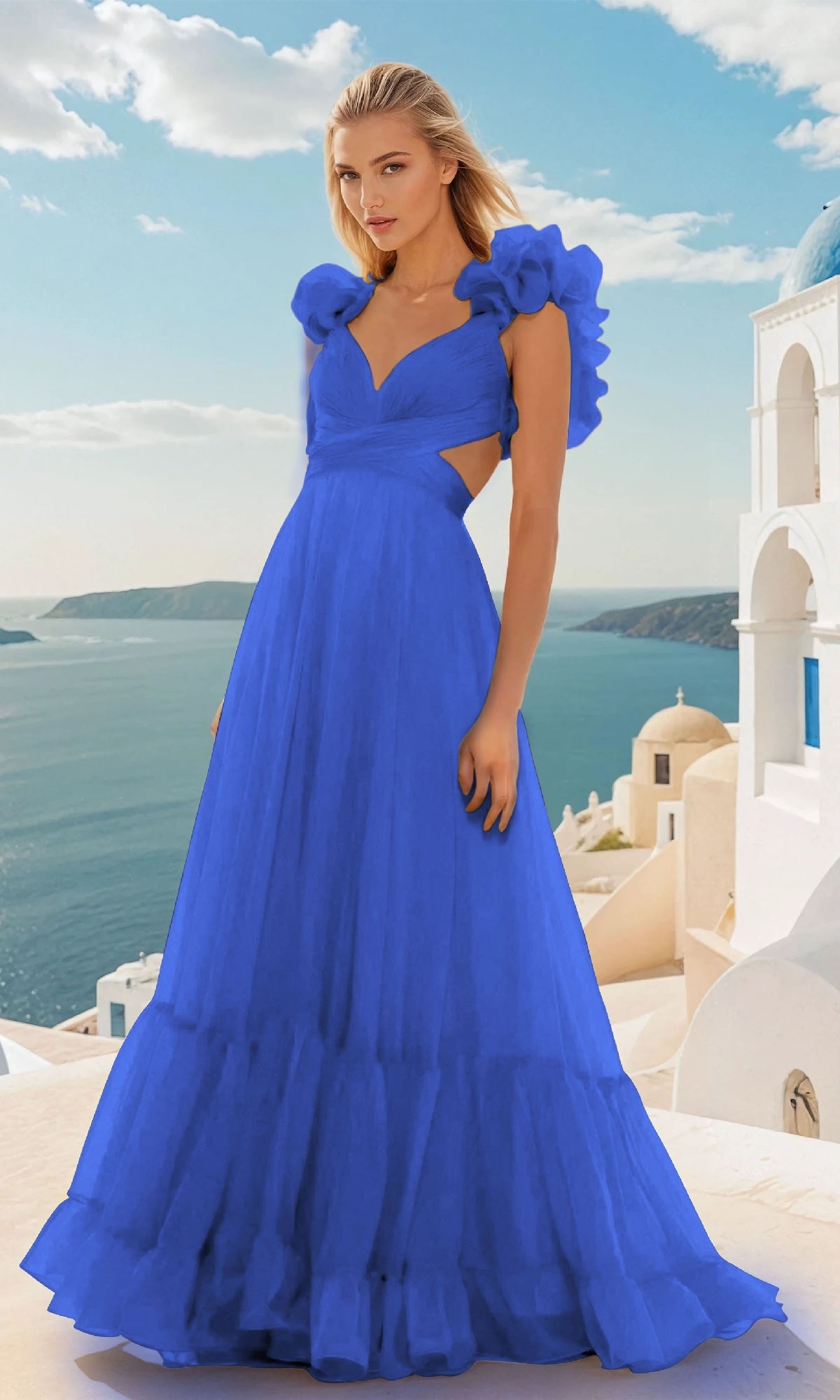 Long Prom Dress with Ruffle Straps: PromGirl Exclusive