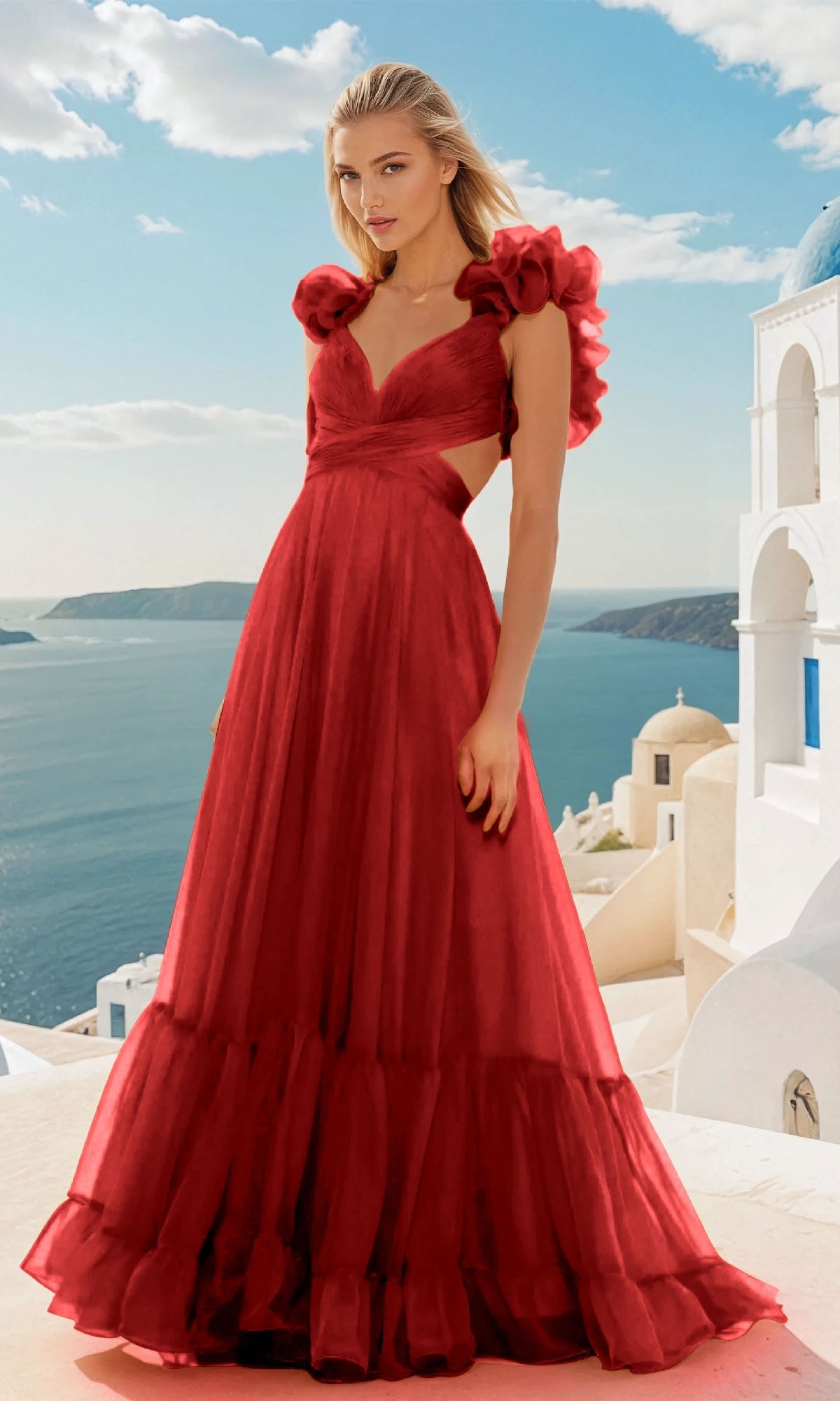 Long Prom Dress with Ruffle Straps: PromGirl Exclusive